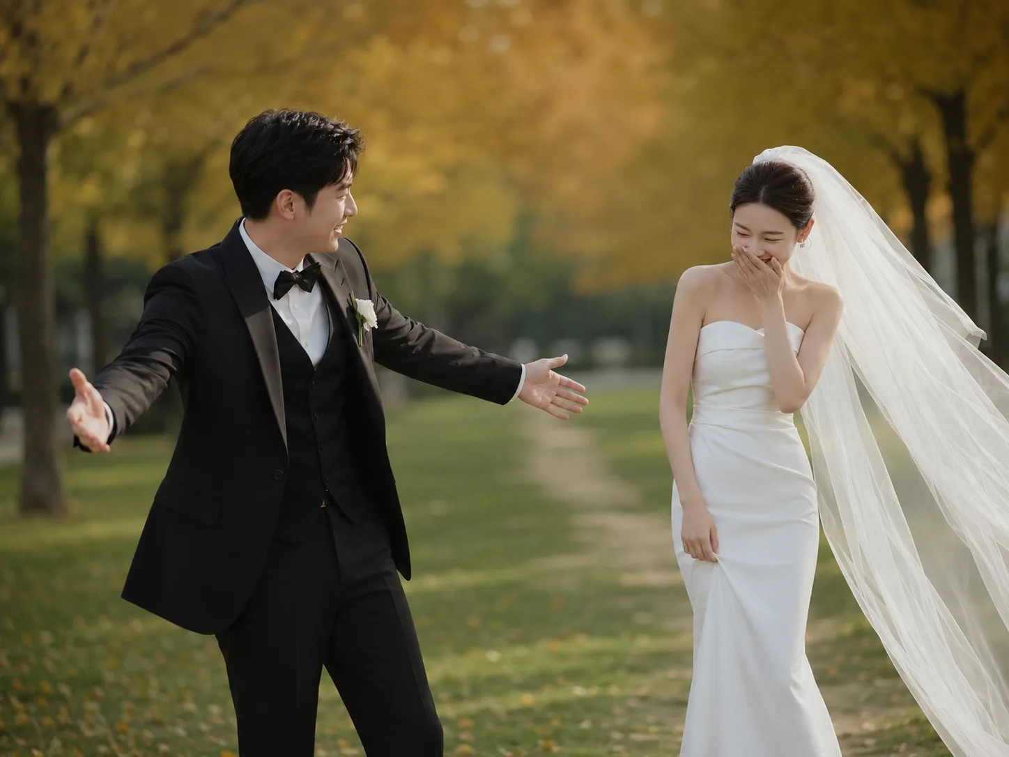 Laughing in autumn park
