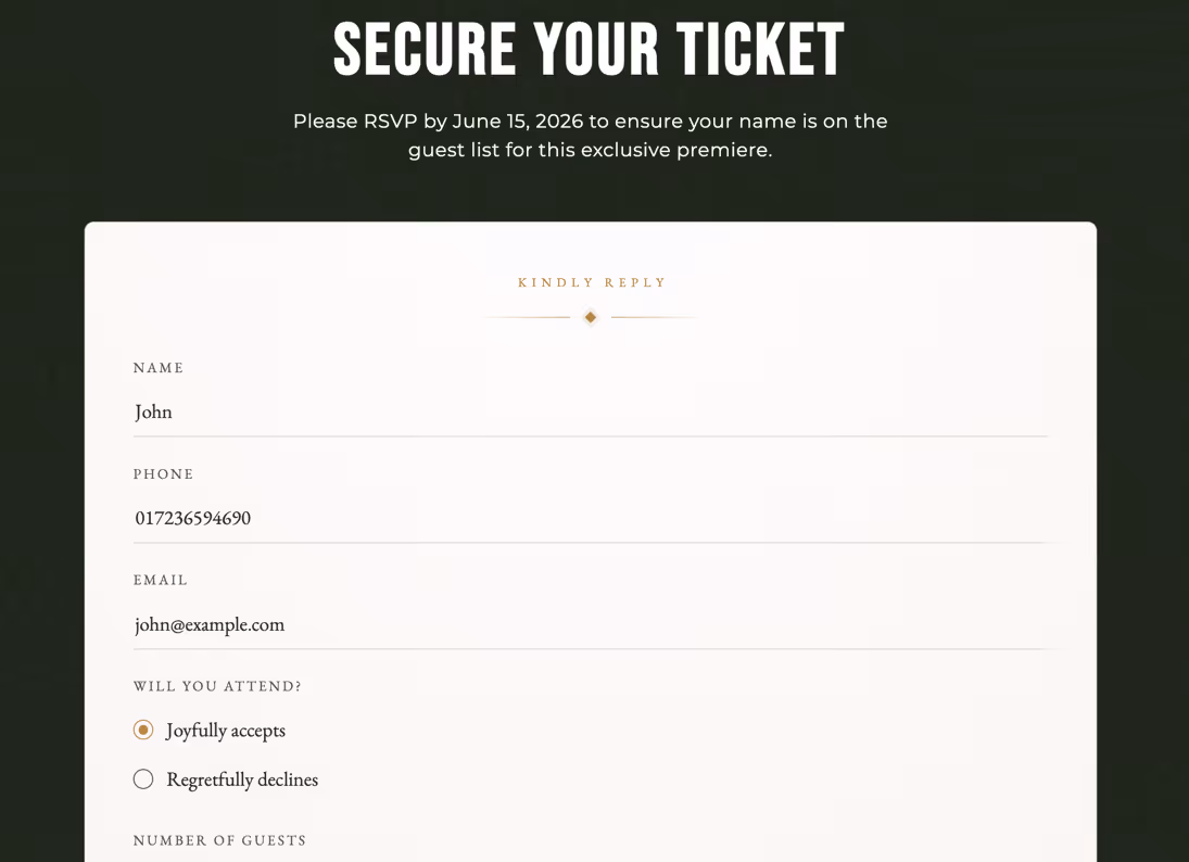 RSVP that asks it all: The RSVP form your guests see